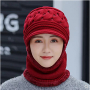 Autumn and winter women's knit cap( cap and scarf integrated)